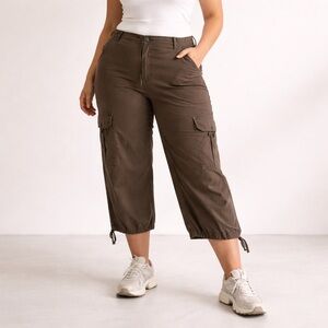 Y2K Cargo Utility Capri Convertible Drawstring hem Barrel/Wide Brown Pockets 20